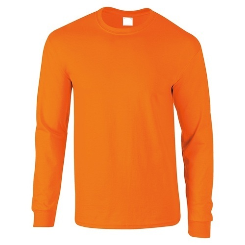 Orange Plain Full Sleeve And Wrinkle Free Stylish Round Neck Cotton T Shirts For Men
