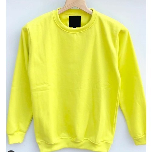Round Neck Wrinkle Free And Yellow Plain Full Sleeve Cotton T Shirts For Men