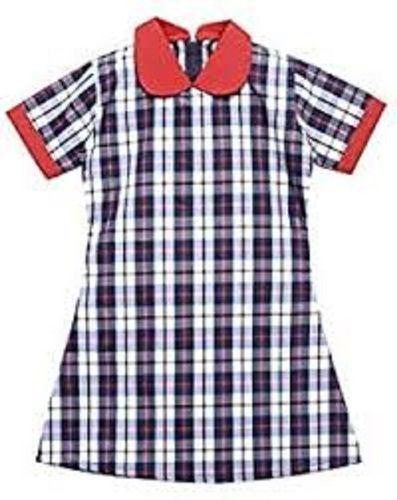 100 Percent Cotton Checked Printed Pattern Purple And Red Color School Uniform Frocks