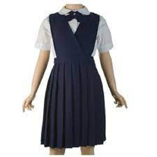 100 Percent Cotton Short Sleeve Navy Blue And White Color School Uniform Frock For Girls