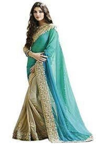 Party Wear 100% Pure Cotton Comfortable Casual Sky Blue Color Ladies Saree