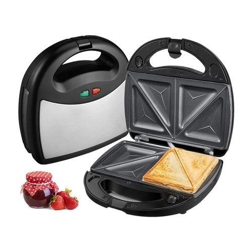 Black Plastic And Silver Stainless Steel Body Electric Sandwich Toaster