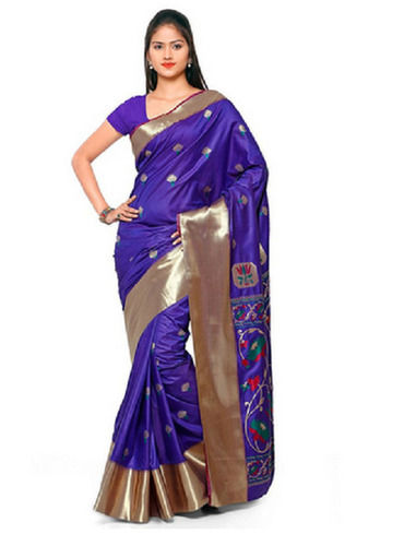 Blue Highly Breathable Yellow And Green Printed Ladies Saree Party Wear