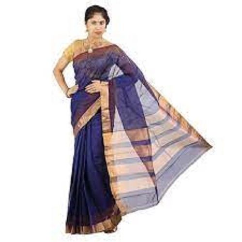 Blue Color Printed Pattern Breathable And Comfortable Lightweight Cotton Ladies Saree