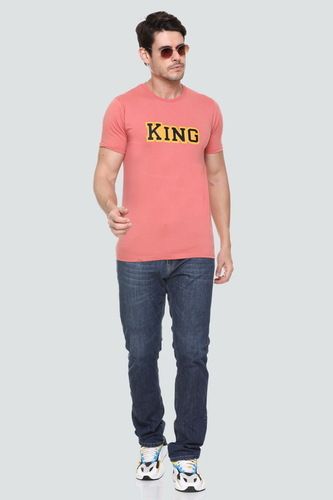 Mens Casual Wear Short Sleeves Round-Neck Pink Cotton Printed T-Shirt Age Group: Adults