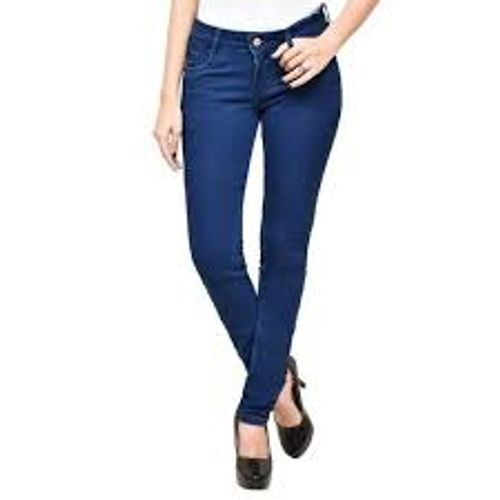 Plain Blue Ladies Stretchable Jeans For Casual Wear