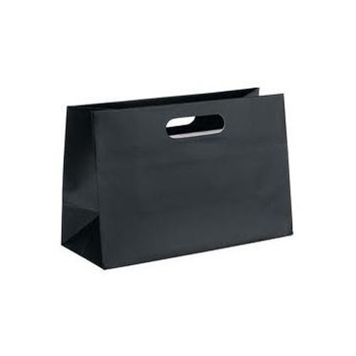 Recyclable Rectangle Sturdy Black Paper Shopping Bags With Built In Handle 