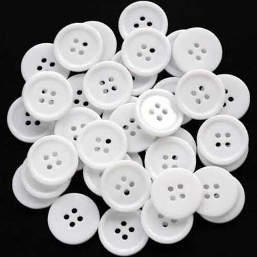 Round Shape White Color Plastic Buttons For Shirts, Kurta With Light Weight