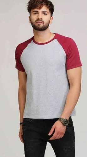 100% Cotton Plain Pattern Grey And Pink Colour Round Neck Short Sleeve Mens T-Shirts Gender: Boy