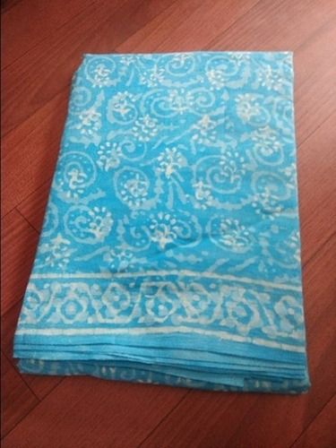 Summer Sky Blue And Printed Casual Cotton Ladies Sarees For Casual Wear With Blouse Piece Set