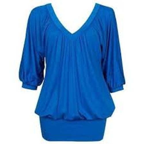 Blue Casual Wear Stylish And V Neck Fancy Top For Ladies