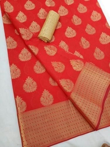 Festive Wear Comfortable Skin Friendly Red Stylish Chanderi Cotton Sarees For Ladies