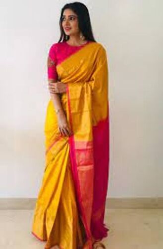 High Quality Brocade Borders And Pallus Yellow Silk Saree