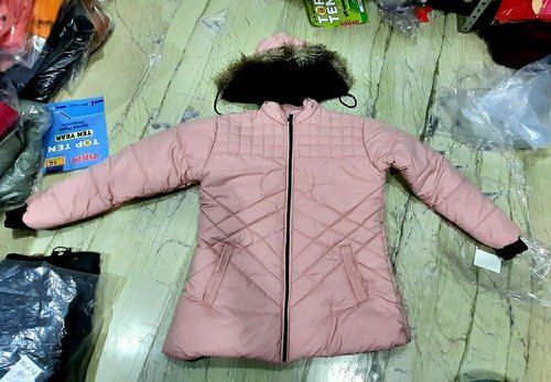 Light Pink Color Full Sleeve Plain Pattern Woolen Fabric Ladies Winter Jackets