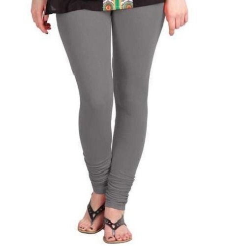Indian Plain Cotton Grey Lycra Cotton Leggings For Ladies