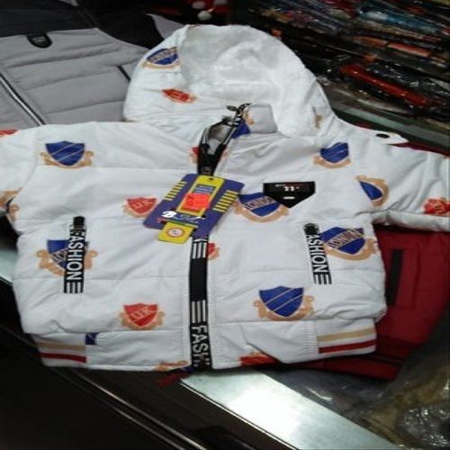 White Color Printed Pattern Full Sleeves Kids Woolen Winter Jacket For 2 To 5 Year Child Filling Material: Feather