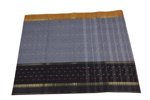 Black And Gray Grey Handloom Cotton Ladies Sarees For Casual Wear With Blouse Piece Set