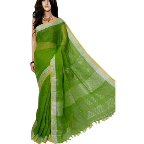 Plain Simple And Classic Wear Ladies Green Cotton Saree 