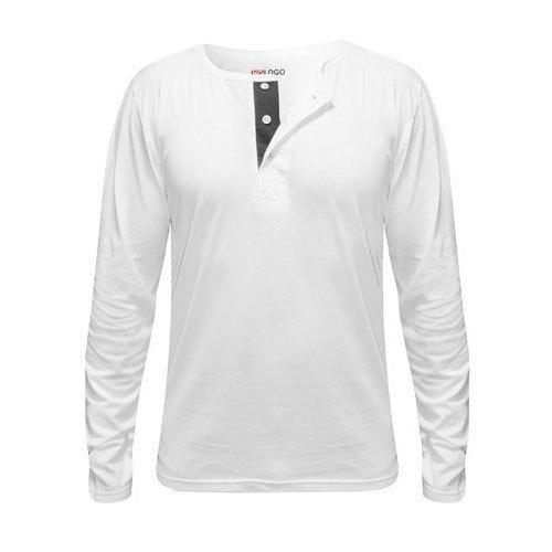 Breathable Skin Friendly Wrinkle Free Full Sleeves Plain Dyed White T-Shirts - Woolen Fabric Sizes: XS S M L XL O-Neck Collar Long Sleeves