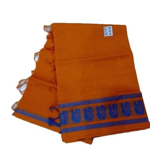 Brown Printed South Indian Style Cotton Ladies Handloom Saree