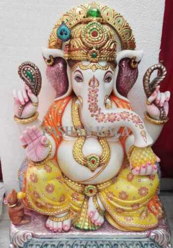 Incredible Beautifully Designed White Marble Ganesha God For Worship