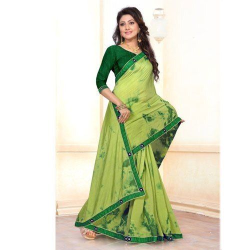 Parrot Green Printed Ladies Party Wear Cotton Saree