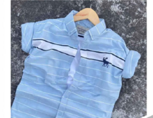 Smart And Stylish Appearance Sky Blue Strip Printed Party Wear Cotton Shirt For Boys Age Group: 5+