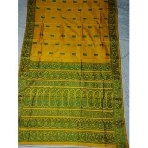 Daily Wear Yellow And Green Pure Silk Baluchari Saree, 6 M With Blouse Piece