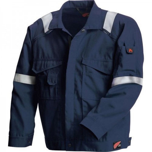 Blue Polyester Elasticized Cuffs, Front Zipper, Full Sleeve Collar Neck Safety Jacket For Industrial Uses 