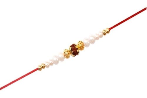 Red Lightweighted Affordable Handcrafted Designer Rudraksha Bandhan Rakhi For Brother