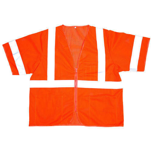 Orange Short Sleeve Polyester Reflective Safety Jacket, Used For Industrial And Traffic Control