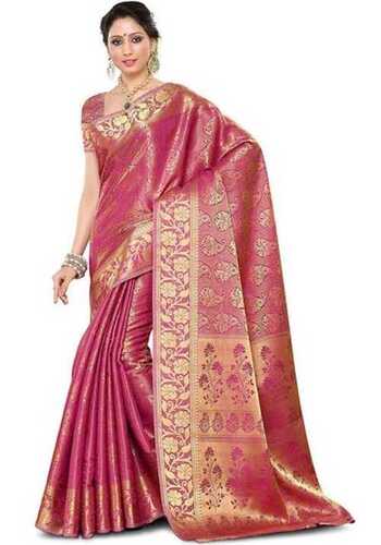 Cotton Women Comfortable And Fabric Pink Color Art Silk Printed Ladies Saree