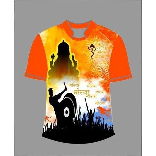 Beautiful Stylish Look Orange And Black Half Sleeve Casual T Shirt For Men - Polyester, Size: S, M, L, XL, XXL , Turtleneck, Printed Design, Short Sleeves