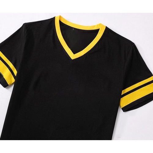 Black Mens-Cotton-V-Neck-T-Shirt White And Yellow Colour