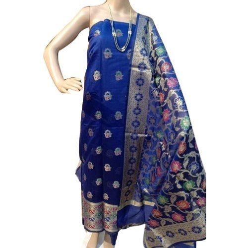 Silk Blue Woven Cotton Ladies Salwar