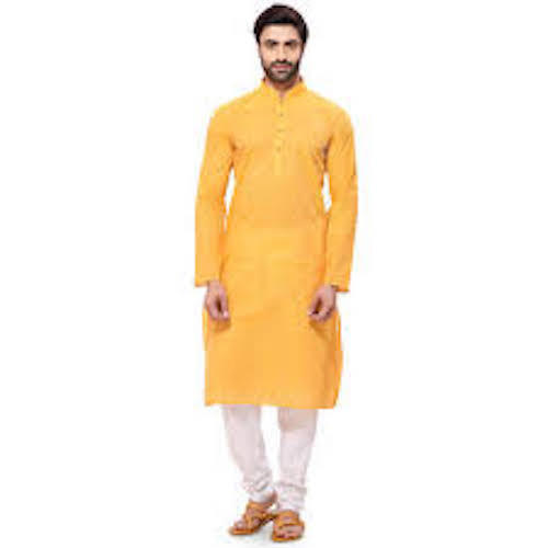 Men Full Sleeves Stylish Traditional Look Plain Cotton Yellow And White Kurta Pajama Age Group: 25