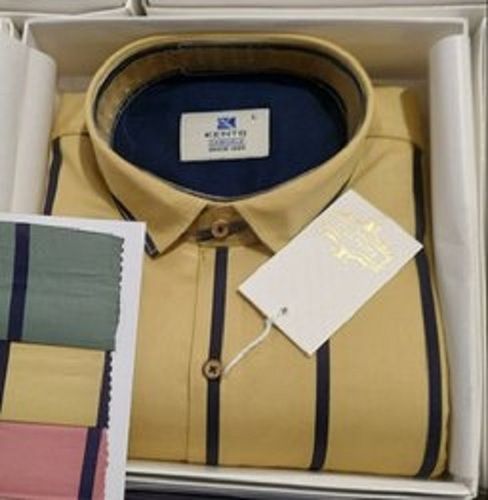 Quick Dry Mens Collar Neck Full Sleeves Soft Cotton Yellow And Black Cotton Lining Shirts