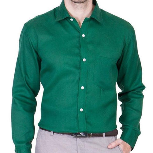 Kozmen Green Plain Pure Cotton Shirt, Casual, Full Sleeves at Rs