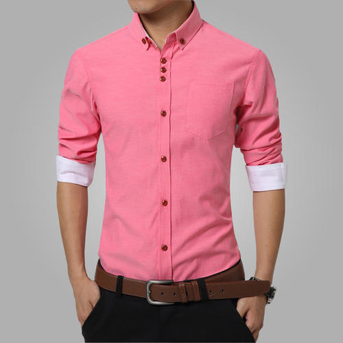 Mens Summer Wear Breathable Full Sleeves Pure Cotton Pink Casual Shirts