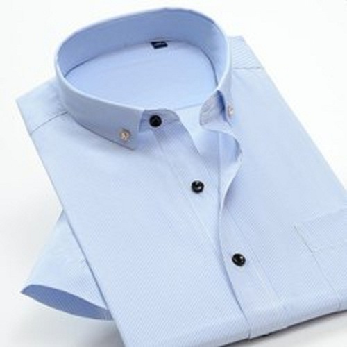 Blue Collar Neck Long Sleev Men's Cotton Shirt