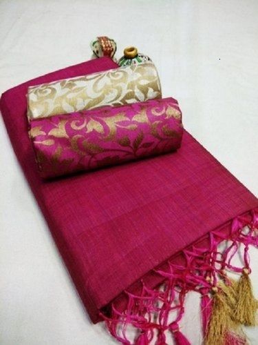 Ped Wrinkle Free Party Wear Pink Chanderi Cotton Saree With White Attached Blouse