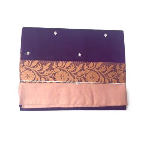 Plain Printed Party Wear Navy Blue Chanderi Cotton Saree, 6.3 M Length