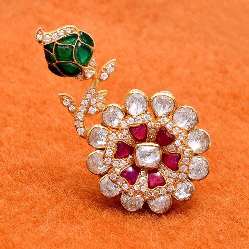 Women Artificial Gold Plated Round Designed White Stone Loaded Beautiful Ring