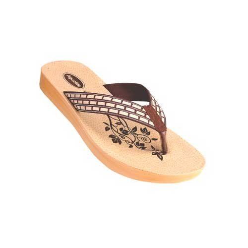 Rubber Women Stylish Comfortable And Light Weight Printed Brown Flip Flop Slipper