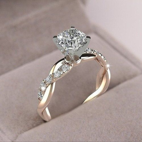 Women Trendy And Designer White Stone Diamond Shape Rose Gold Engagement Ring