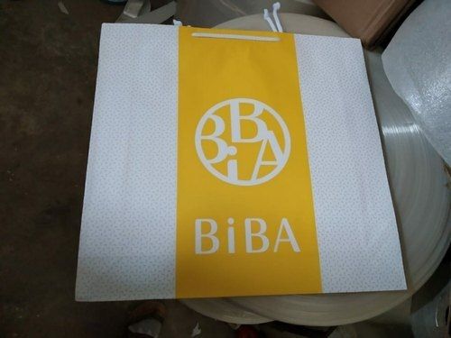 Biodegradable Recyclable And Reusable White Printed Biba Paper Carry Bag With Rope Handle Max Load: 2  Kilograms (Kg)