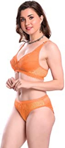 कॉटन महिलाओं के लिए आरामदायक और सांस लेने योग्य हल्के वजन की पीली नॉन पैडेड ब्रा और पैंटी