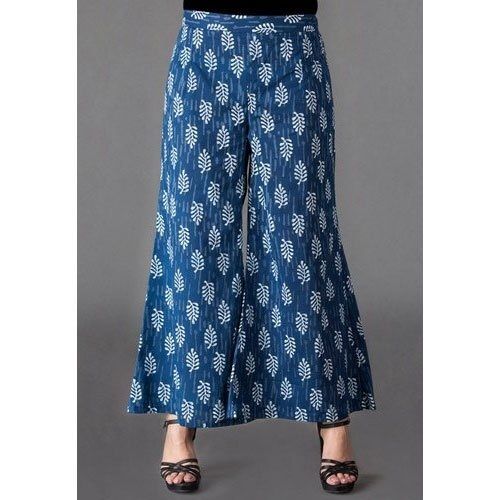 Light Weight And Comfortable Breathable Blue Printed Cotton Palazzo For Ladies Bust Size: 6 Inch (In)