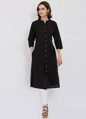 Skin Friendly Soft Fabric Full Sleeves V Neck Black And White Color Plain Ladies Kurti