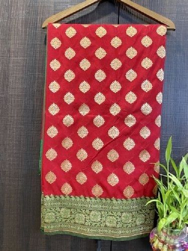 Red Ladies 100 % Pure Cotton Casual Fancy Banarasi Silk Handloom Saree